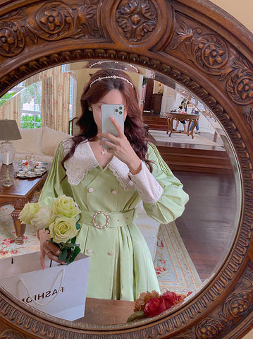 Matcha Peter Pan Pleated Dress