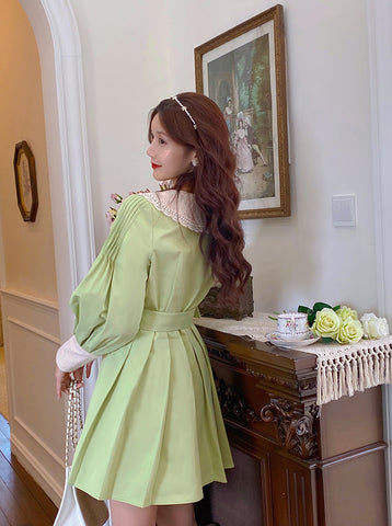 Matcha Peter Pan Pleated Dress