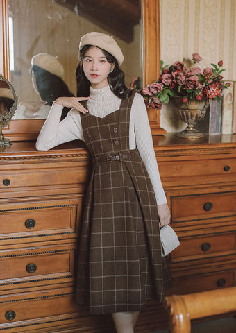 Plaid Pinafore Midi Dress