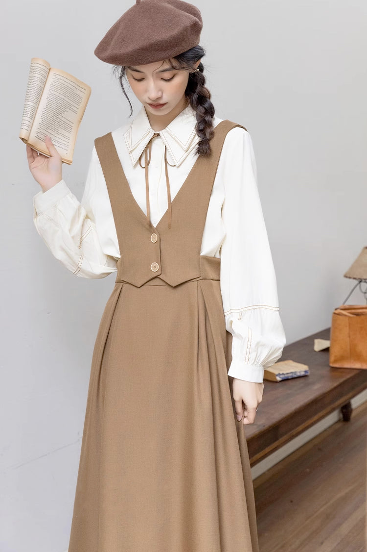 Basic Woven Vest Pinafore Dress / Blouse