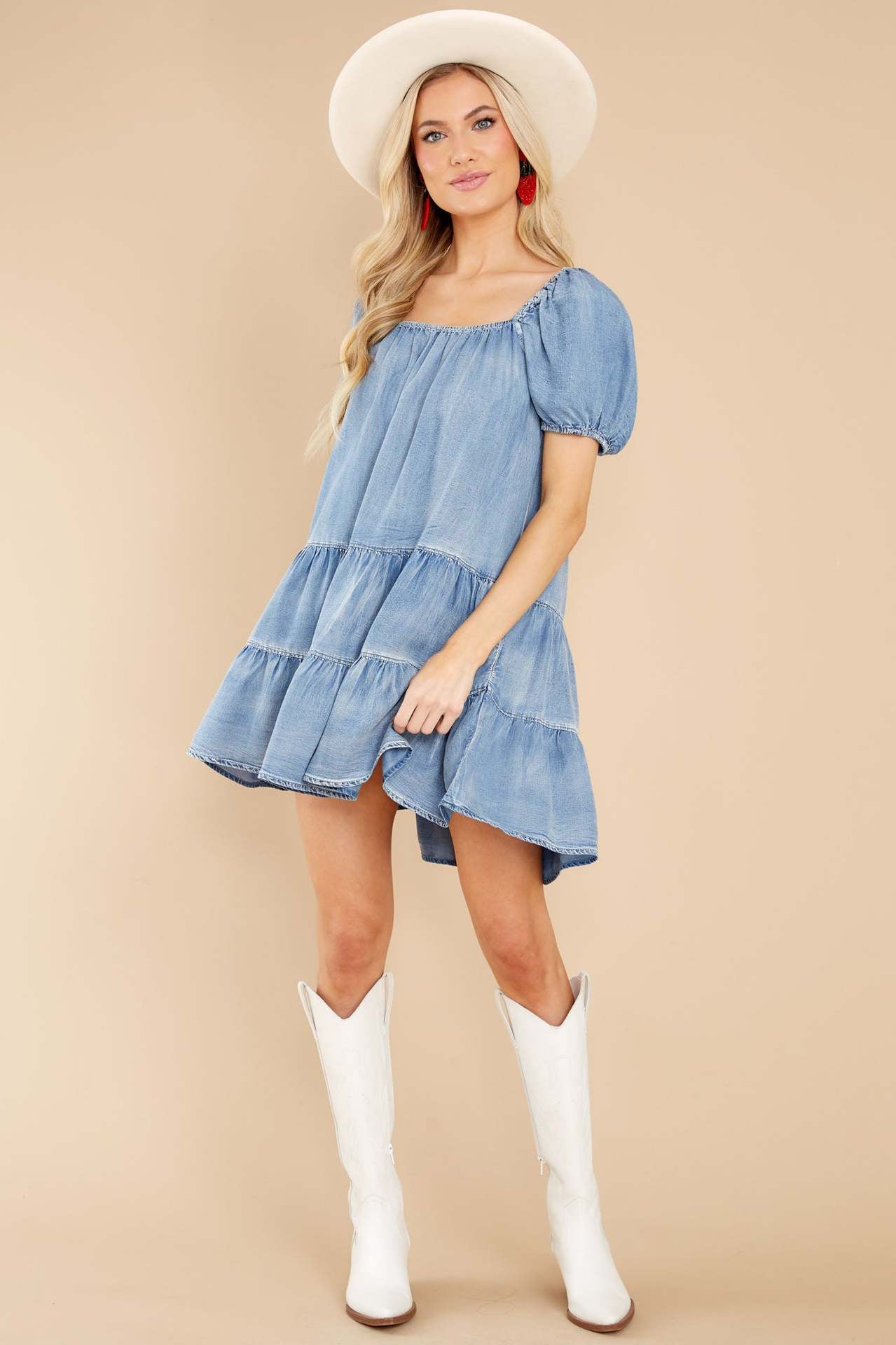 Denim Puff Sleeve Mini Dress