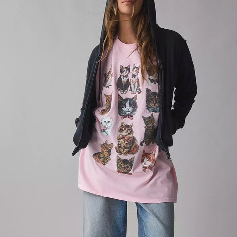 Casual Outerwear Short-Sleeved Cat T-Shirt