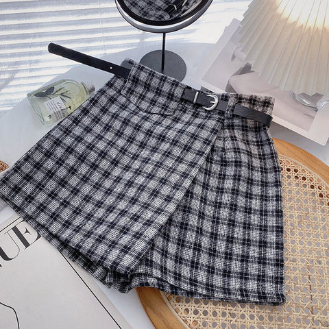 Asymmetrical Tweed Plaid Shorts