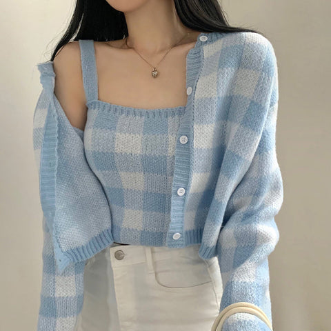 Gingham Cropped Cardi & Cami Set