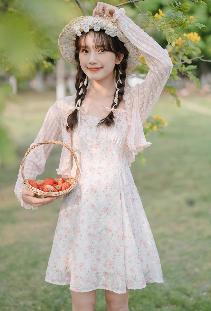 Vestido mini de tirantes con rosa descolorido