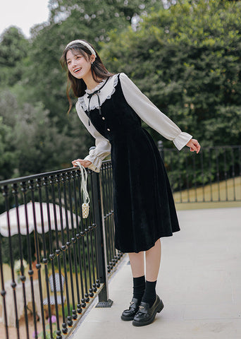 Frilly High Neck Corduroy Sweater Dress
