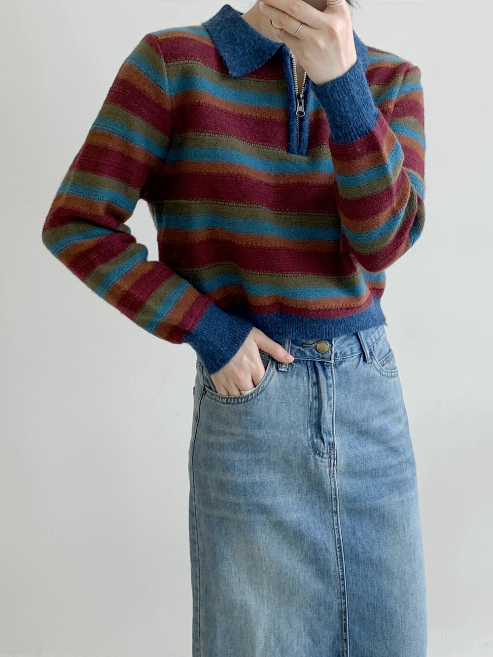 Autumn Vintage Stripe Polo Sweater