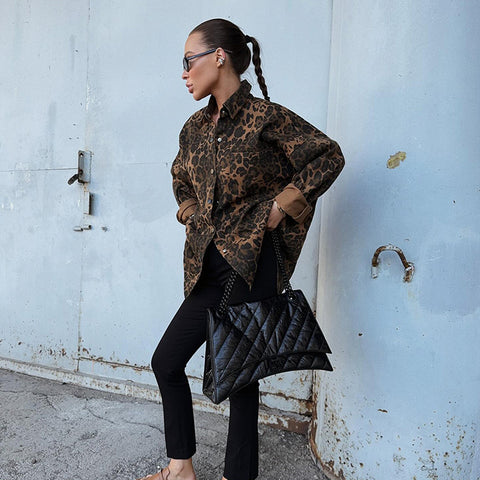 Lapel Loose Leopard Print Shirt Top