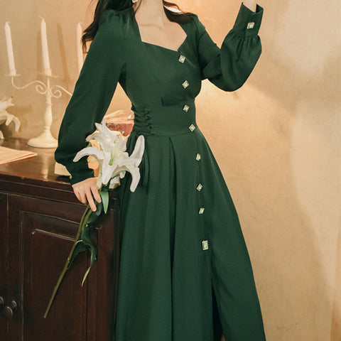 Emerald Button Midi Dress