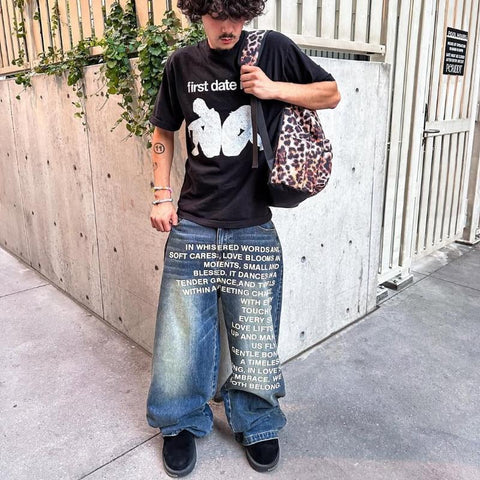 Retro Hip-Hop Loose Letter-Printed Jeans