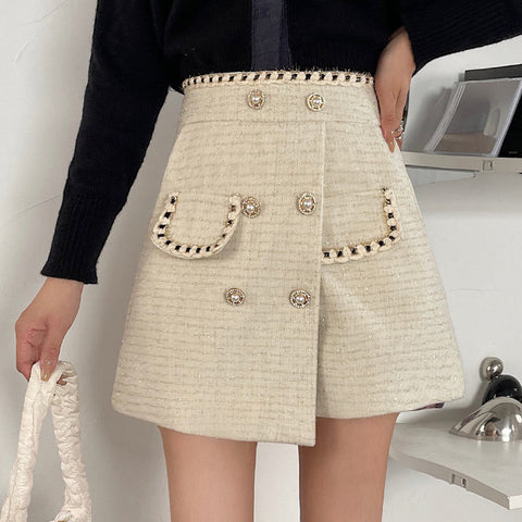 Pantalones cortos asimétricos de tweed preppy
