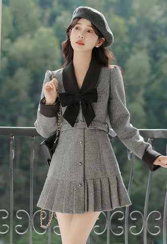 Peter Pan Collar Bow Mini Dress Coat