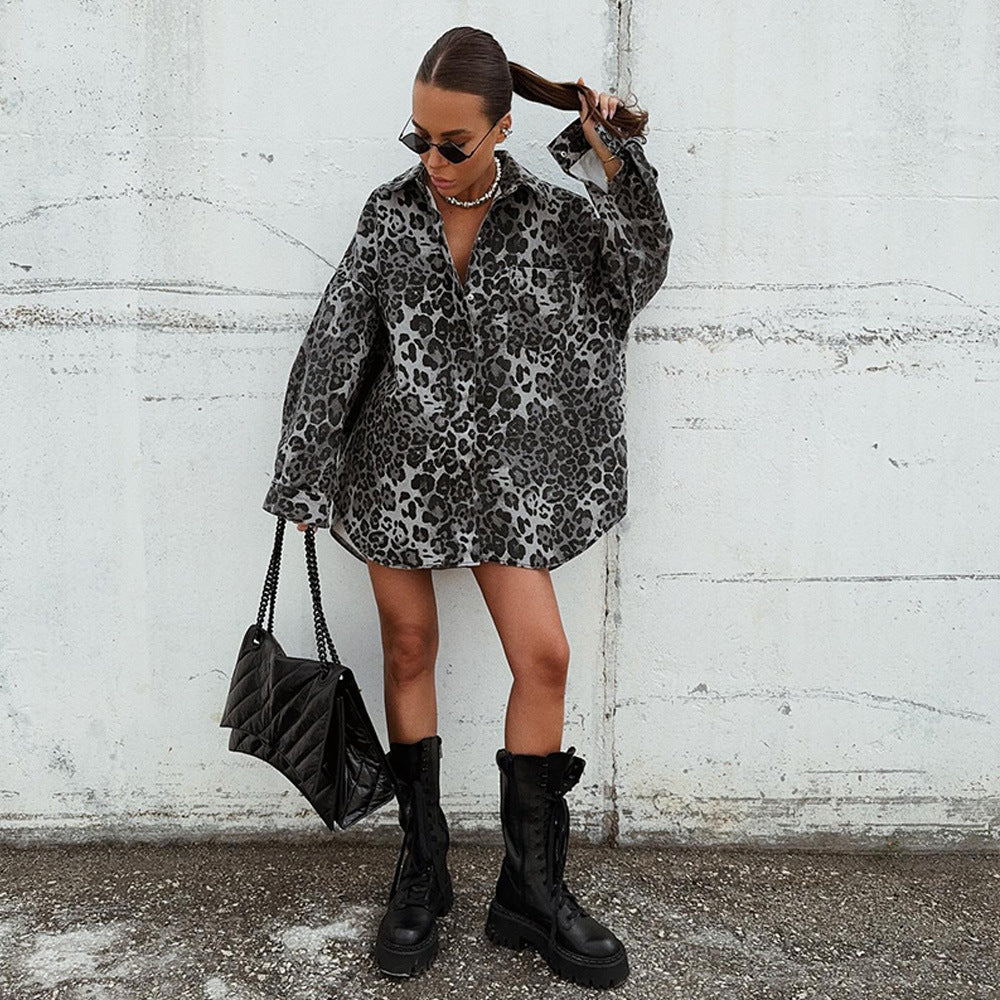 Lapel Loose Leopard Print Shirt Top