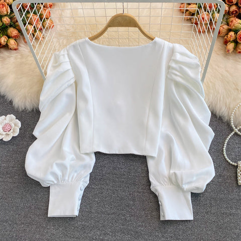 Puff Sleeve Sweetheart Button Up Blouse