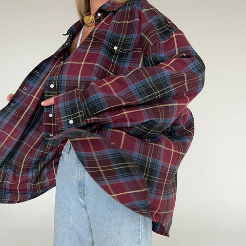 Lapel Loose Shirt Plaid Long Sleeve Shirt