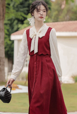 Scallop Button Up Twofer Dress