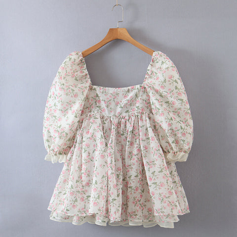 Vestido mini abullonado reversible Rose Tea