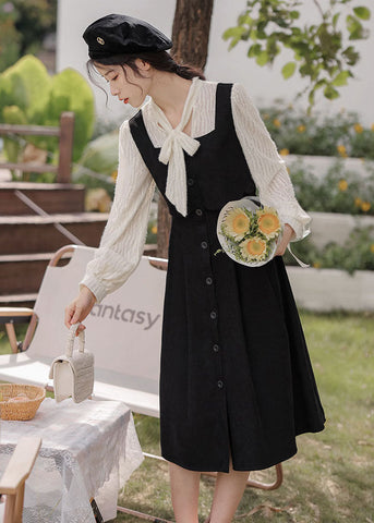 Scallop Button Up Twofer Dress