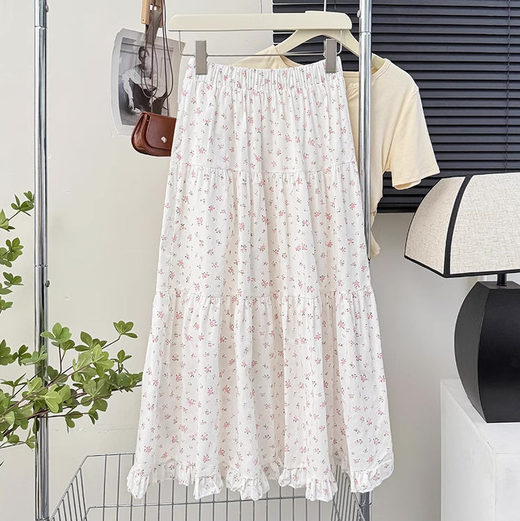 Ditsy Floral Tiered Midi Skirt