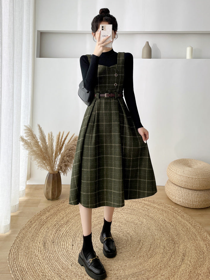 Plaid Pinafore Midi Dress