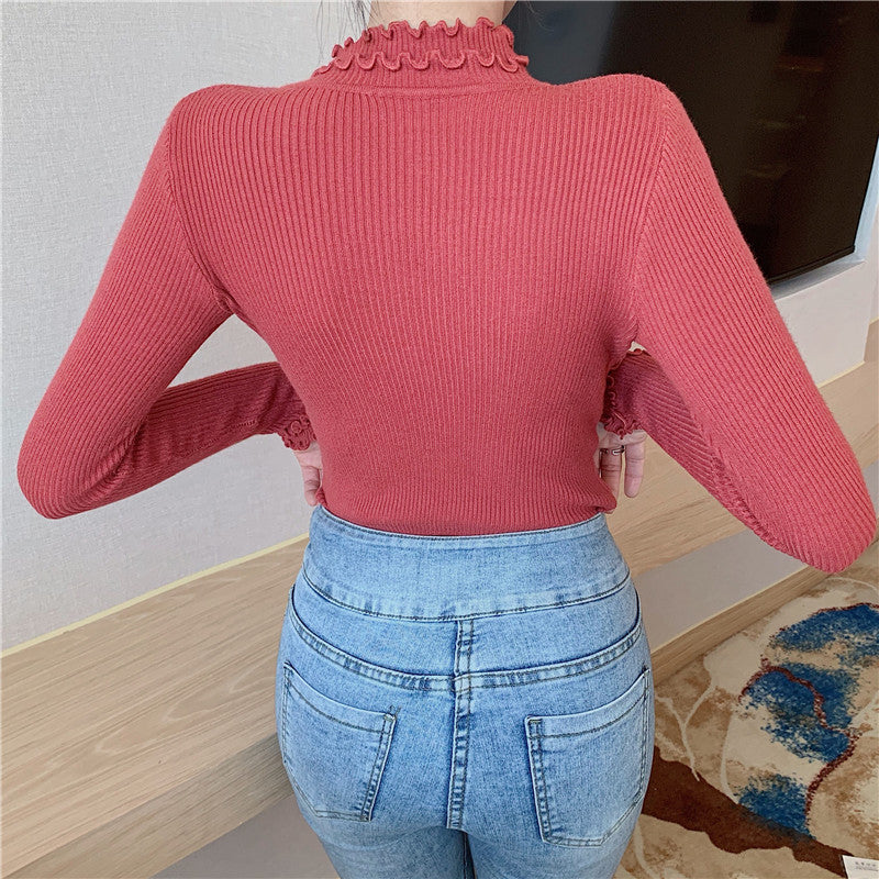 Basic Frilly Mock Neck Sweater