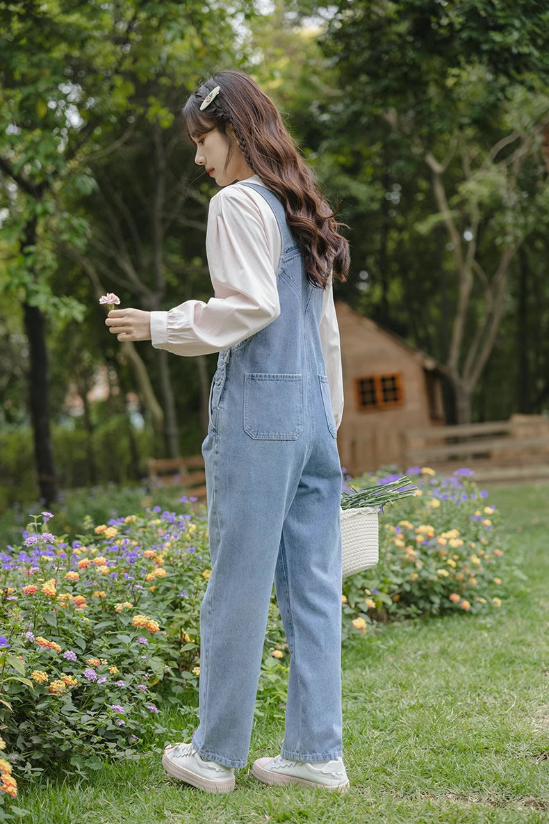 Jeans-Overall mit Retro-Blumenstickerei