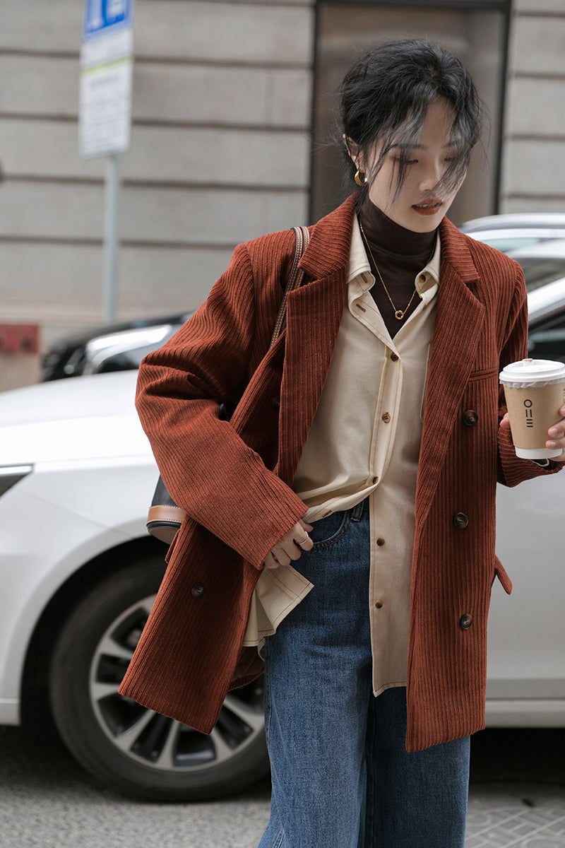 Corduroy Double Breasted Blazer Jacket