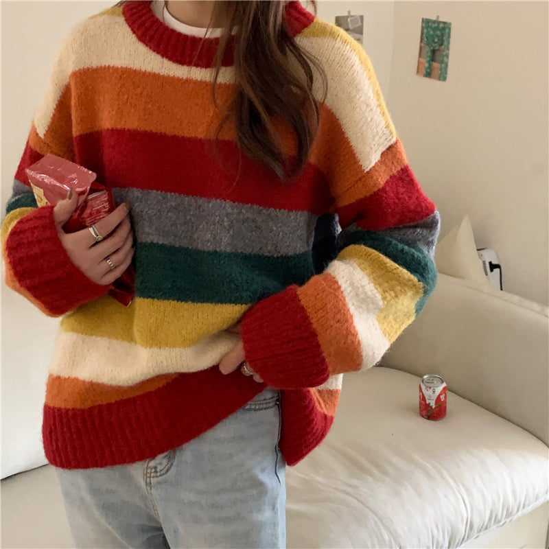 Herbstlicher Regenbogenpullover/Cardigan