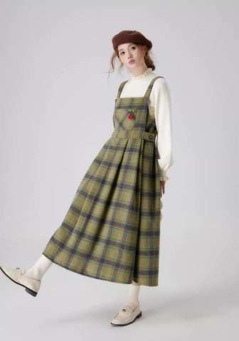 Matcha Plaid Midi Pinafore