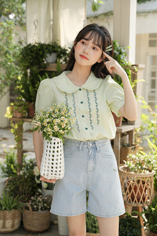 Flower Vines Embroidered Blouse