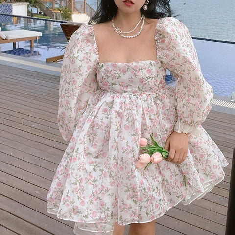 Vestido mini abullonado reversible Rose Tea