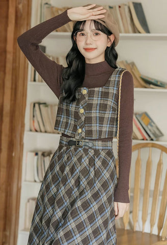 Mint Mocha Kariertes zweiteiliges Midi-Set