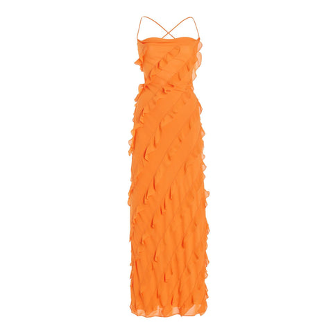 Ruffle Tie Backless Slip Maxi Dress