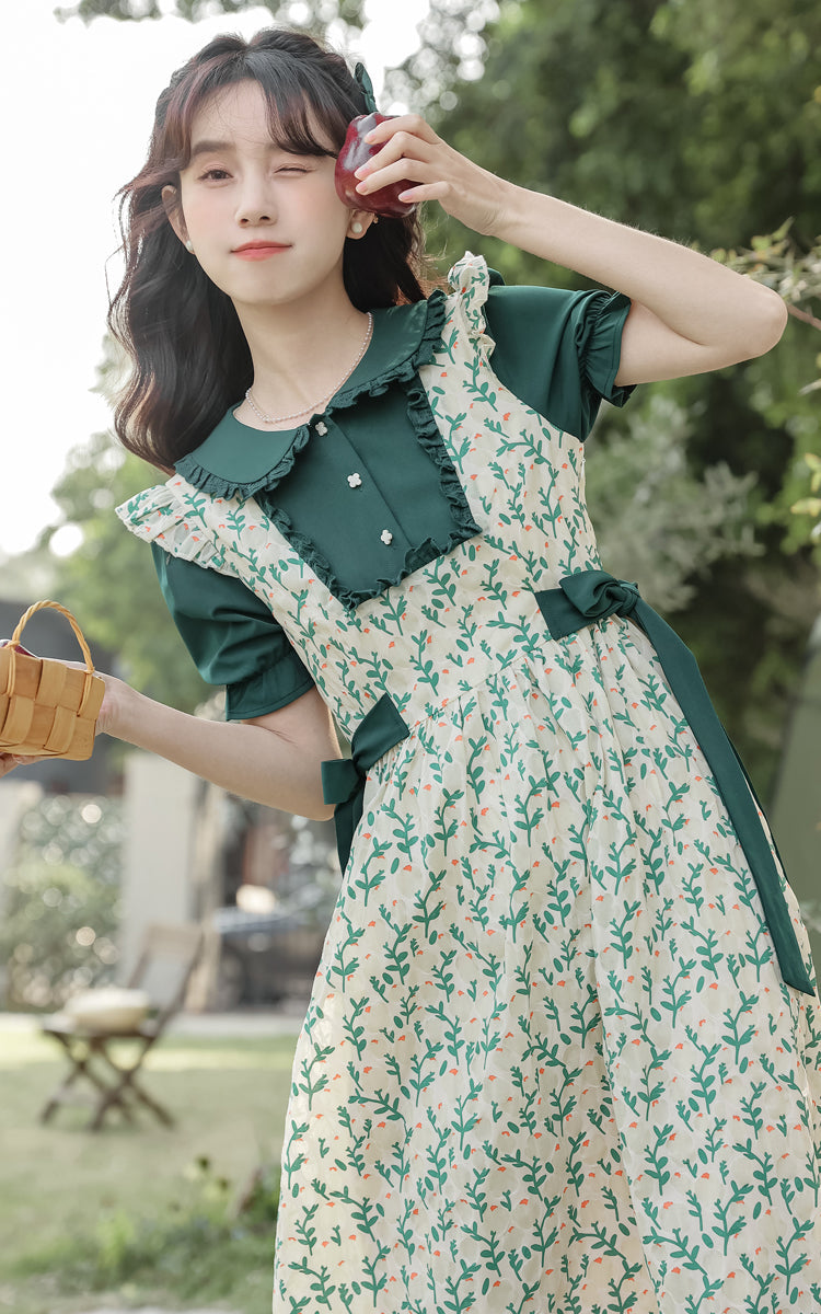 Flower Buds Pinafore Twofer Dress