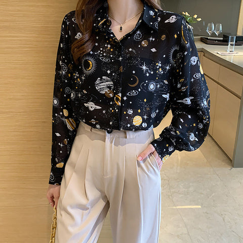 Camisa con botones de galaxia cósmica