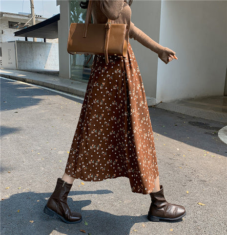 Raining Flowers Corduroy Midi Skirt