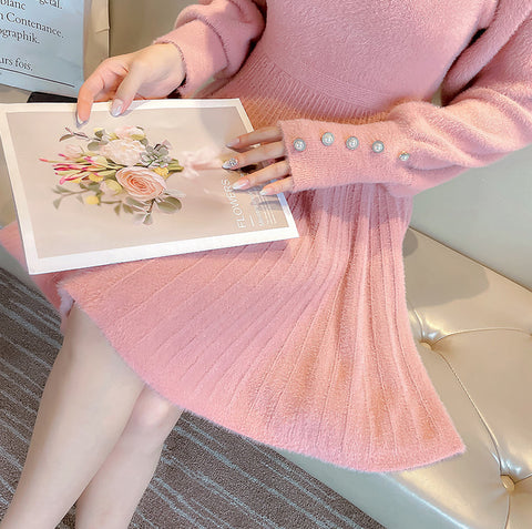Fuzzy Puff Sleeve Sweater Dress