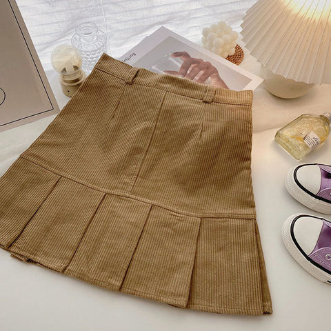 Corduroy Mermaid Pleated Skirt