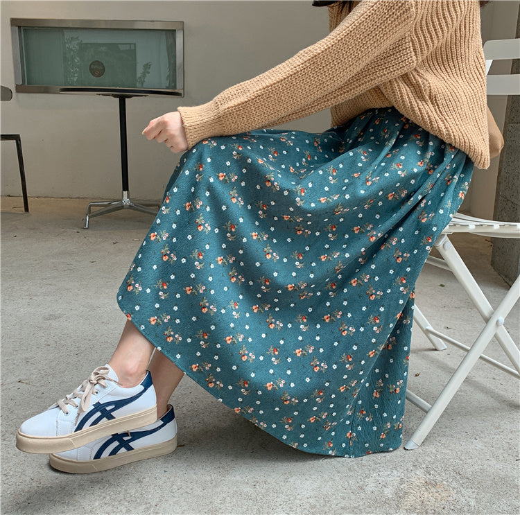 Raining Flowers Corduroy Midi Skirt