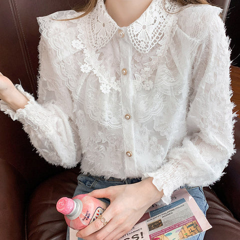 Ruffle Lace Button Up Shirt