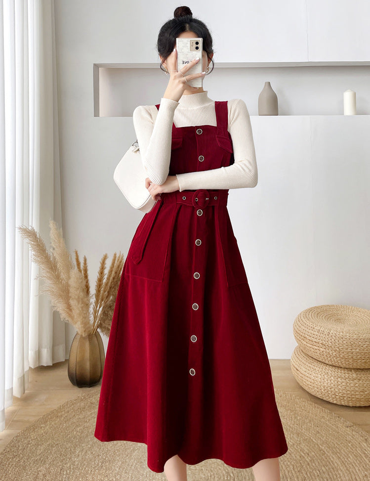 Corduroy Button Up Midi Dress