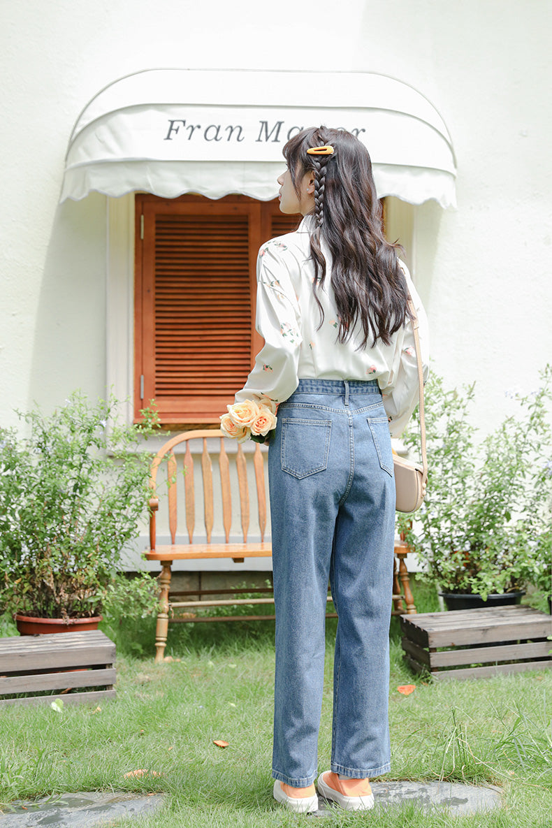 Embroidered Button Pocket Jeans