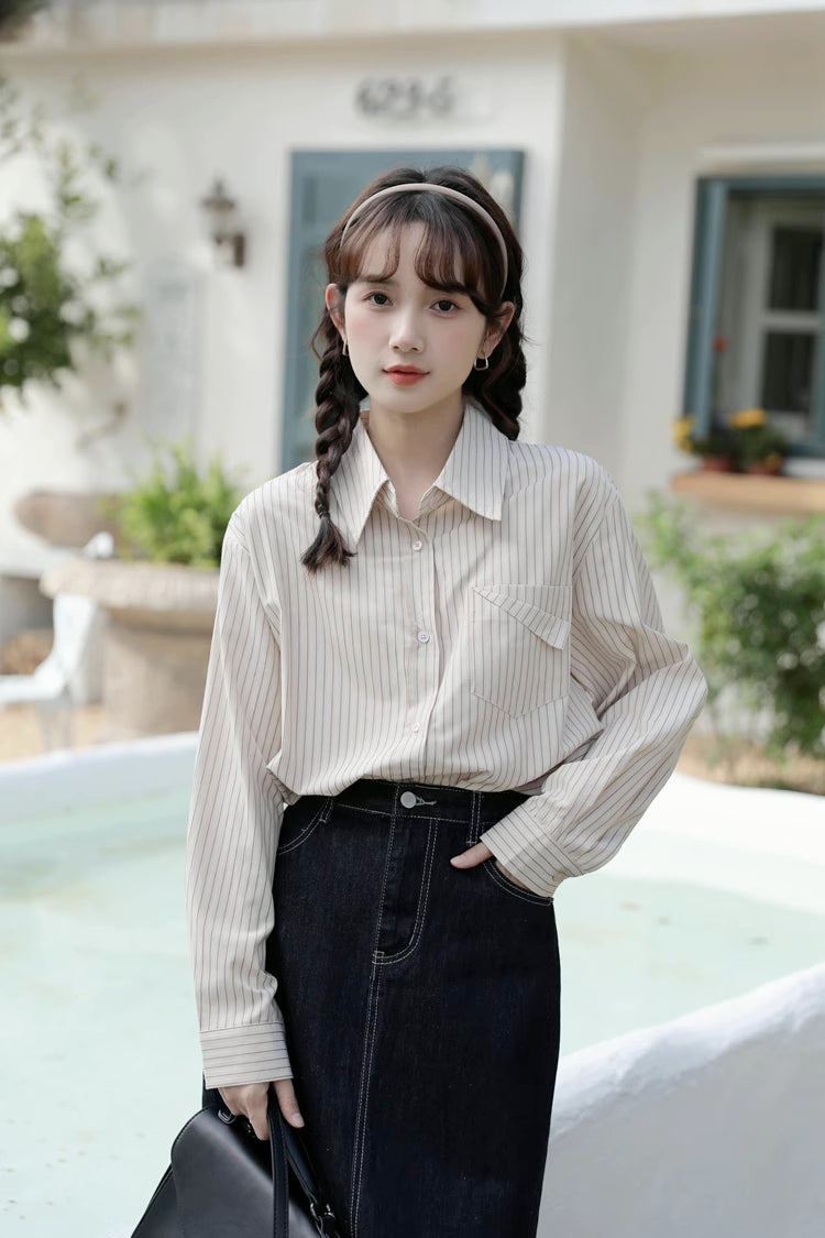 Boyfriend Stripe Button Up Shirt