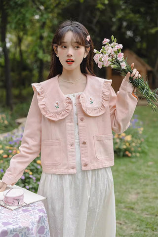 Sweet Heart Flower Embroidered Jacket