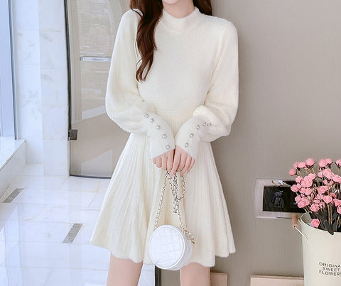 Fuzzy Puff Sleeve Sweater Dress