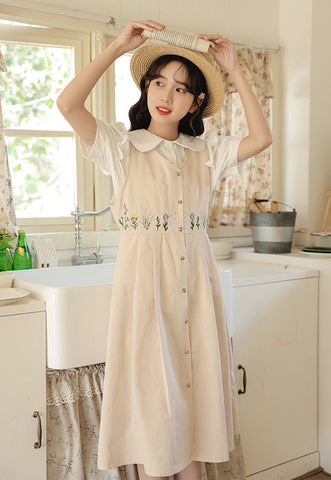 Wild Garden Button Pinafore Dress