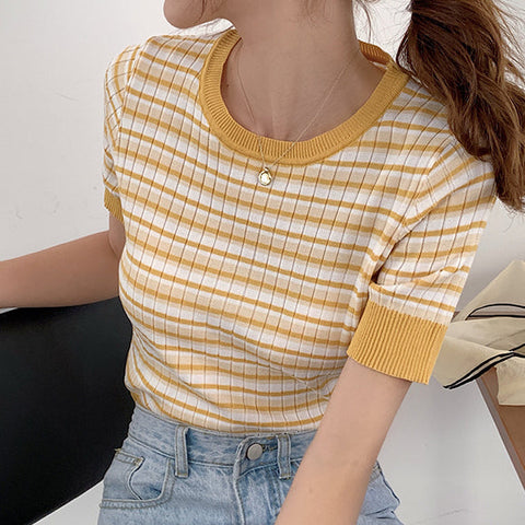 Short Sleeve Stripe Sweater