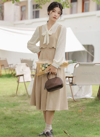 Scallop Button Up Twofer Dress