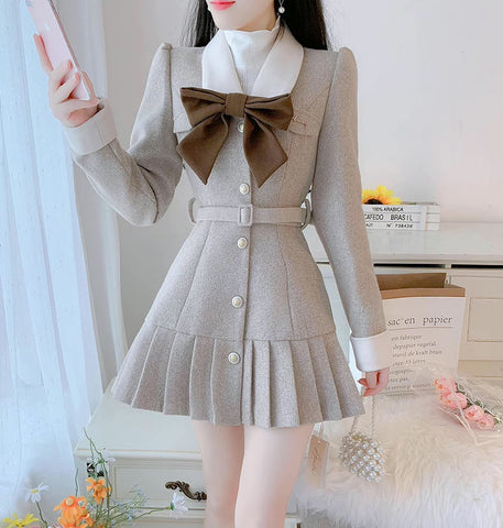 Peter Pan Collar Bow Mini Dress Coat