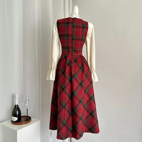 Merry Plaid Midi Pinafore Dress